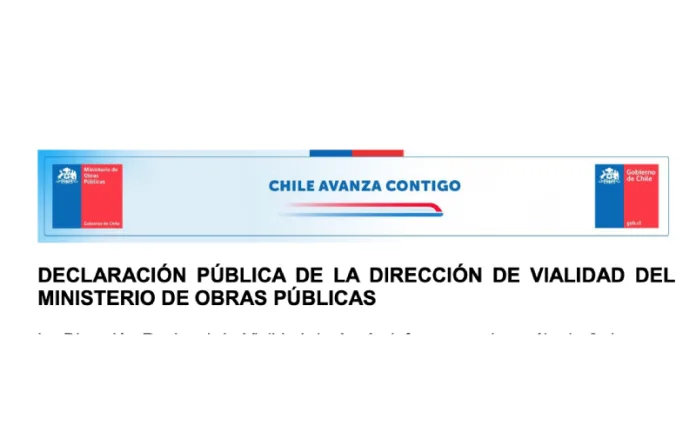 DECLARACIÓN PÚBLICA DE LA DIRECCIÓN DE VIALIDAD DEL MINISTERIO DE OBRAS PÚBLICAS